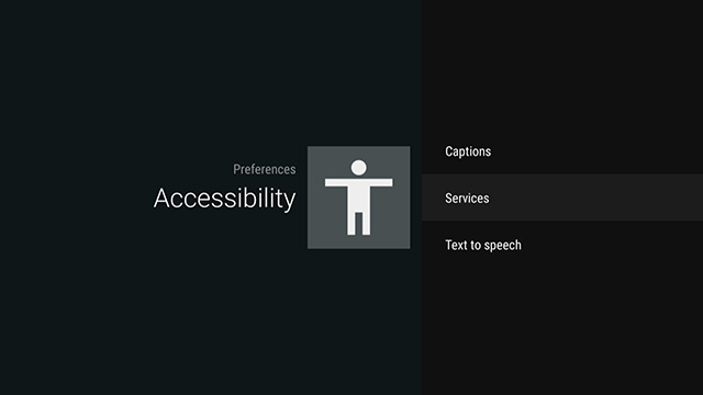 Image showing the accessibility screen with services selected