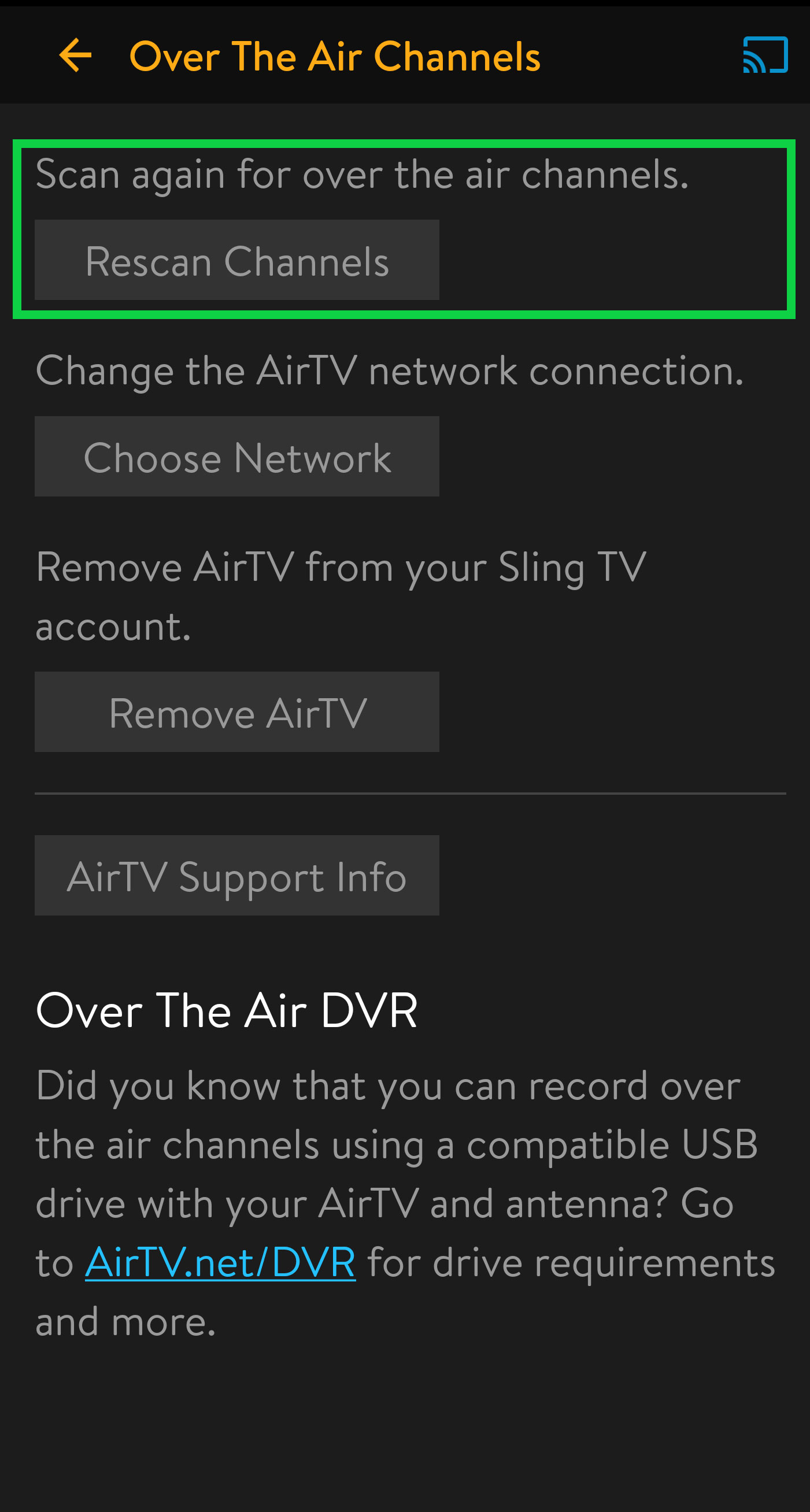 Rescan local channels TV Settings