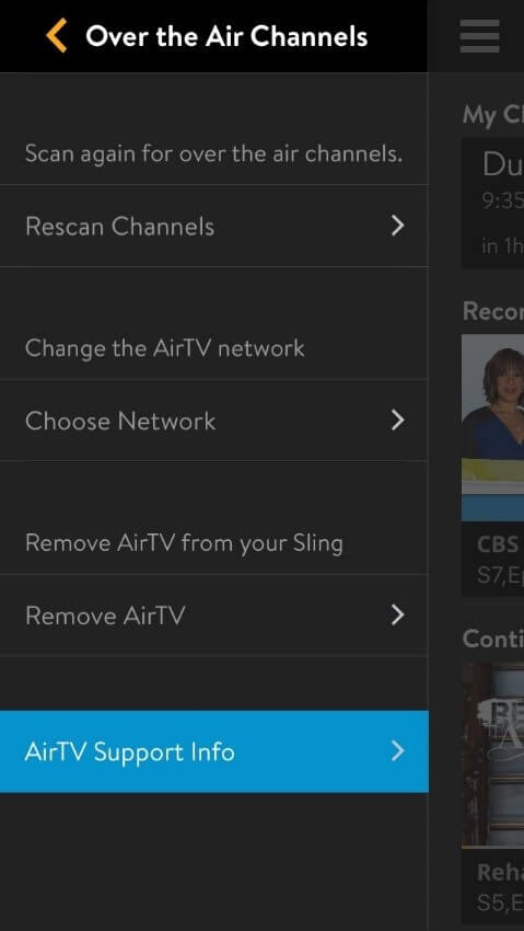 Sling App settings screenshot